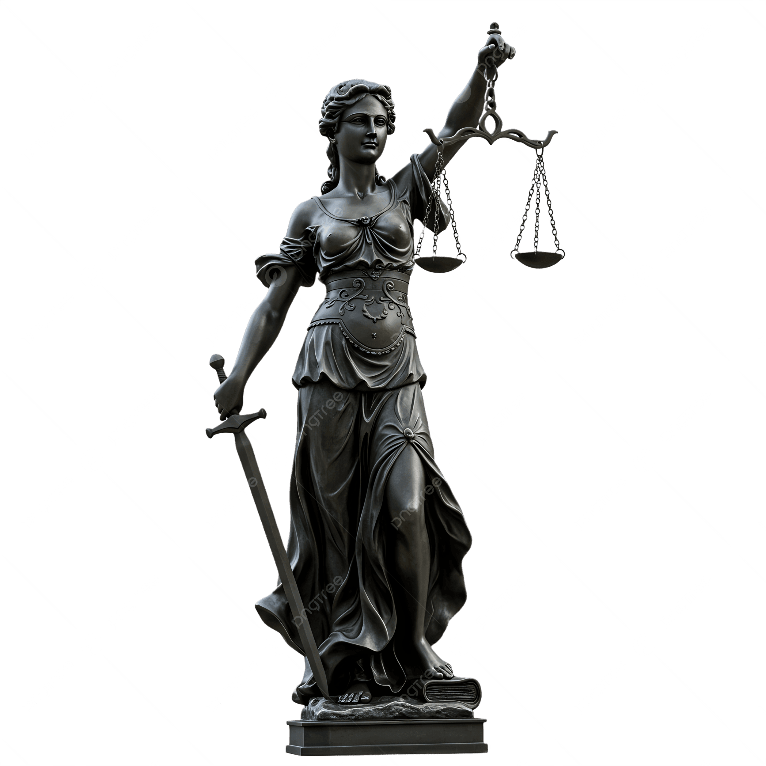 Lady Justice statue with sword and scales